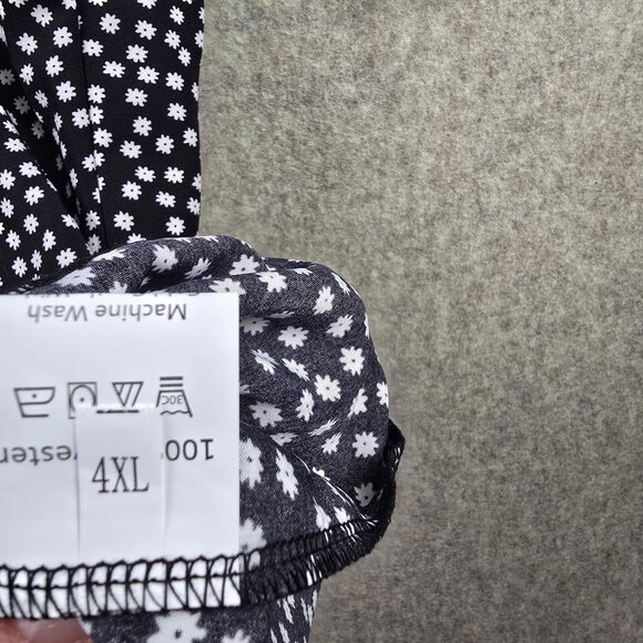 Black Polka Dot Womens Dress Plus Size 4XL Long-Sleeve Lightweight Polyester - Picture 3 of 7